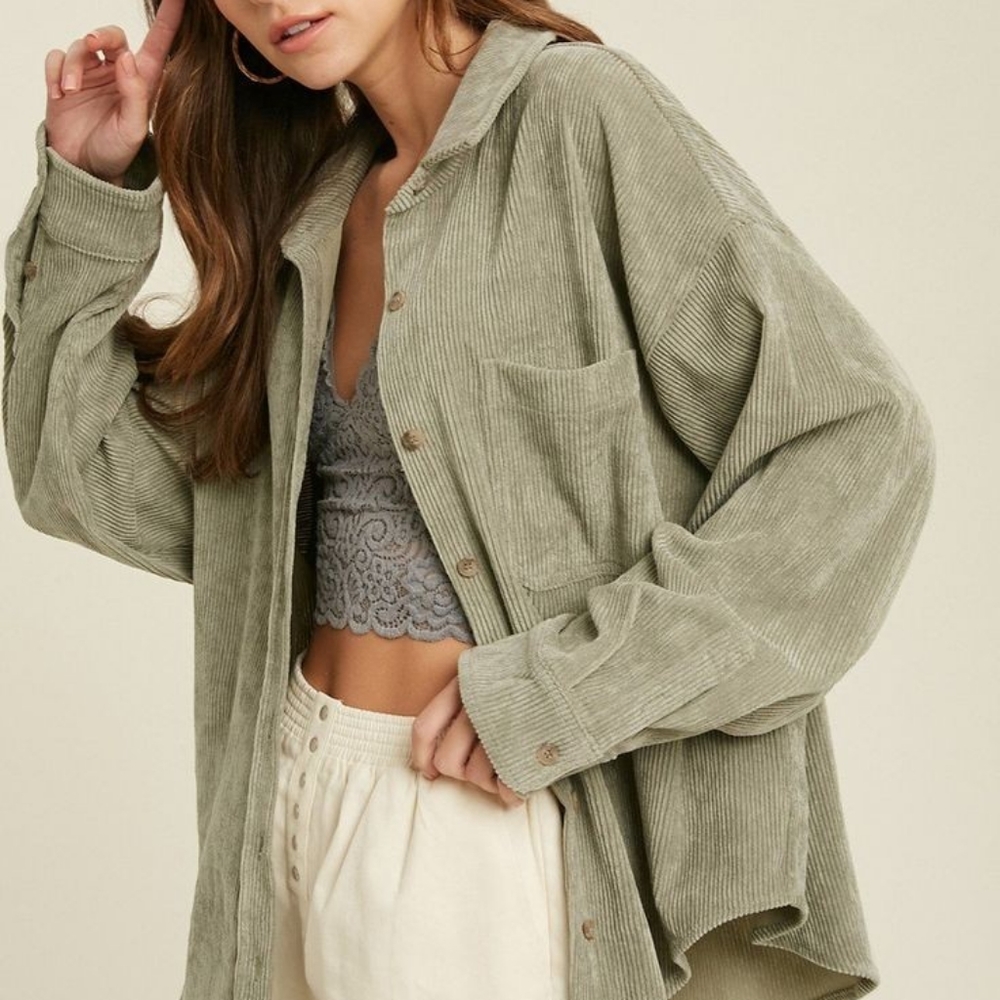 Green corduroy shacket